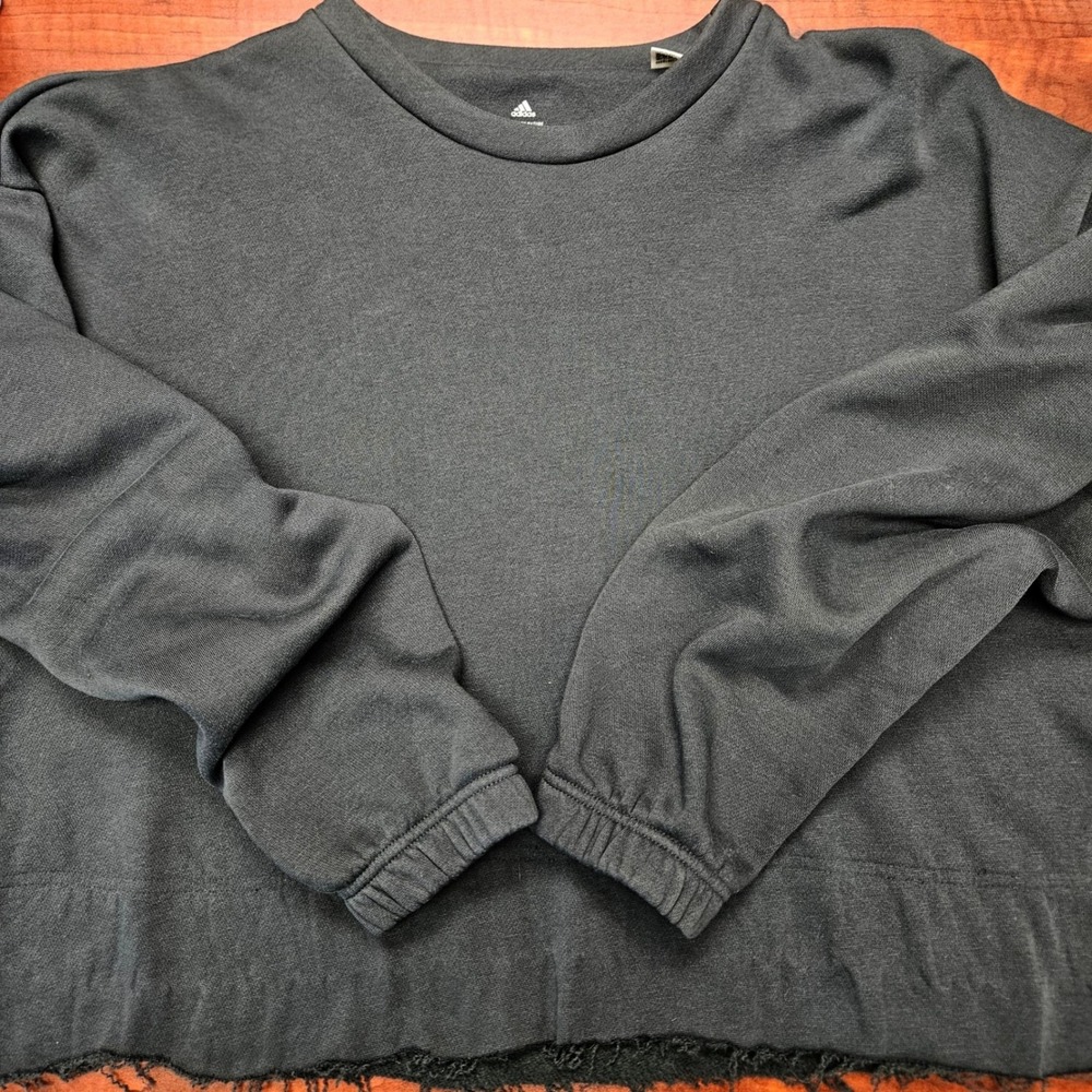 Adidas Made With Nature Studio Lounge Sweatshirt M Carbon Gray Cropped Raw Hem - Picture 6 of 12